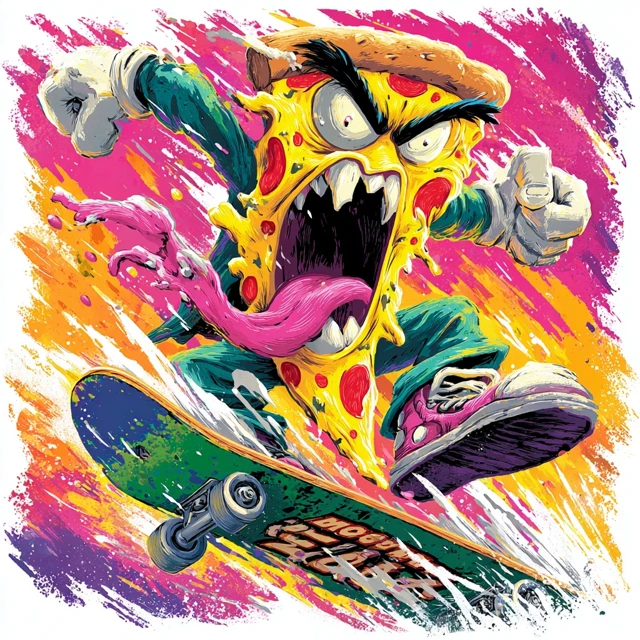 Pizza Skate Punk Tattoo Design 4K