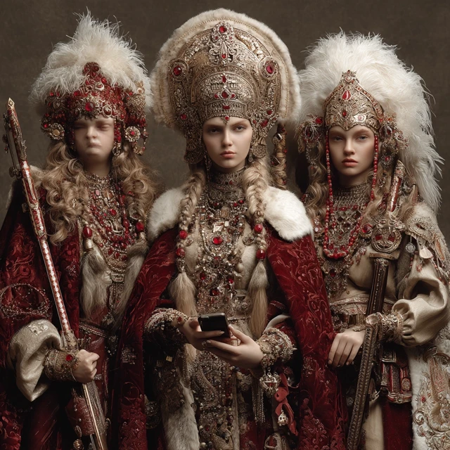 Warrior Women in Russian Dress Posting on Social Media
