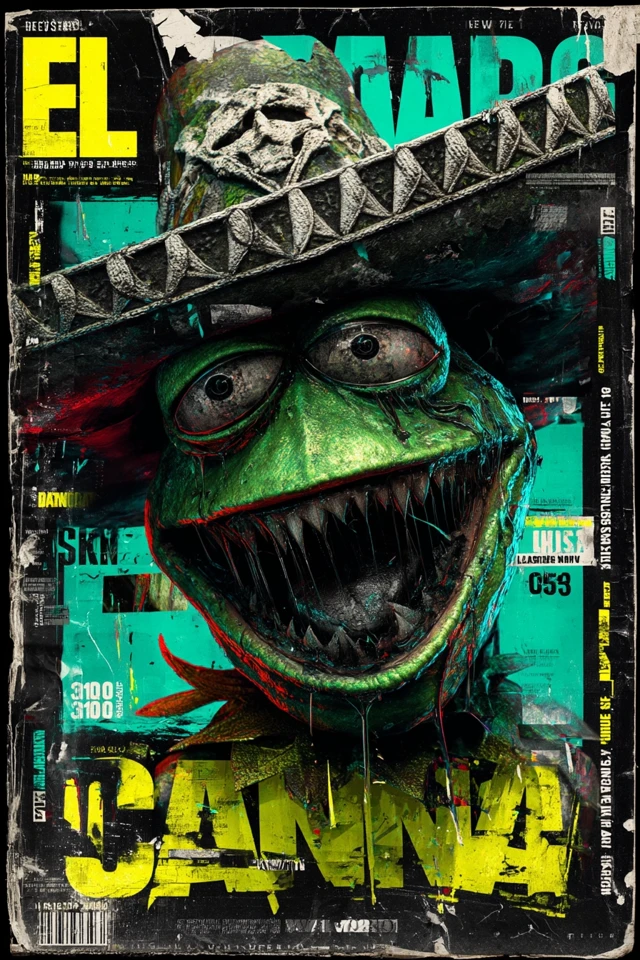 EL CANNA: Undead Kermit Sombrero Grunge Poster