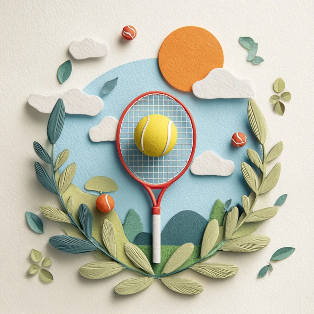 Tennis Racket with Laurel Wreath Illustration