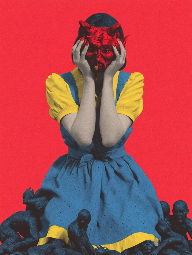 Horror Illustration Woman Red Mask