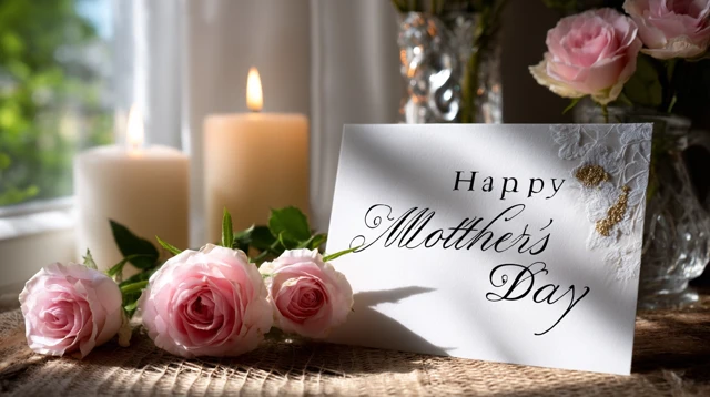 Mothers Day Card with Roses and Candlelight