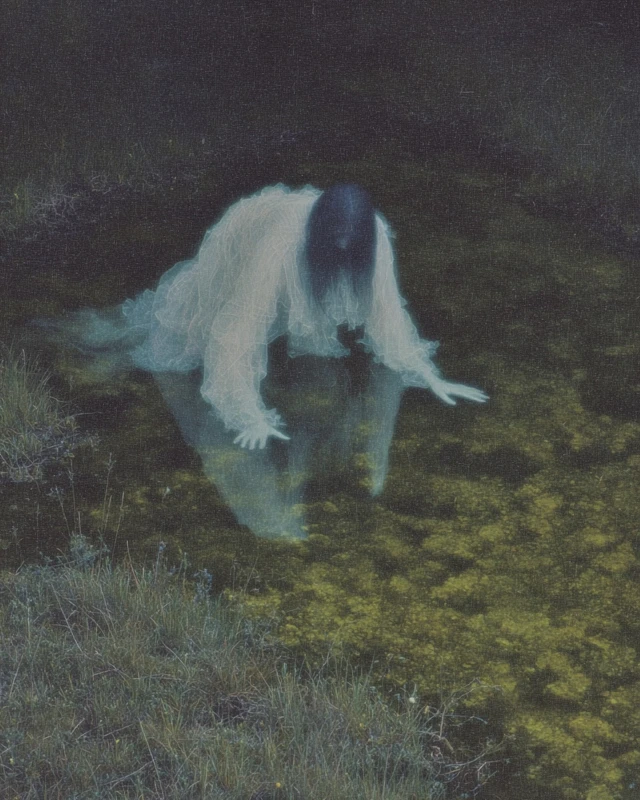 Eerie Skeleton in Water Chiaroscuro Painting
