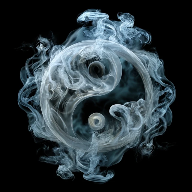 Yin Yang Symbol in Smoke Daoist Ink Painting