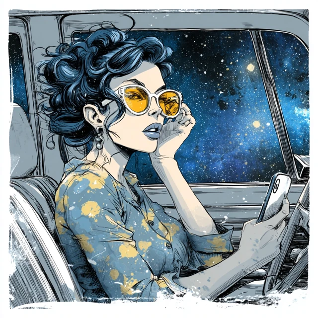 Fashionable Woman In Car Blaming Mercury Retrograde