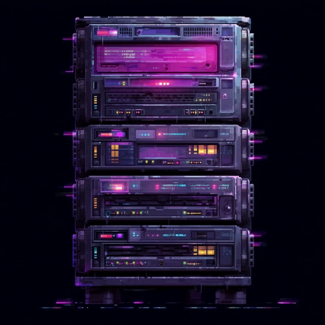 Cyberpunk Pixel Art Data Server Logo