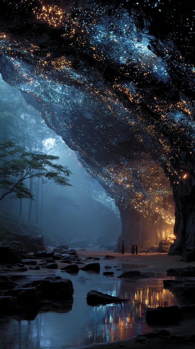 Mysterious Cave AI Glow