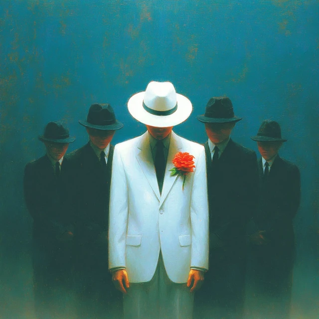 Mysterious Man in White Suit Chiaroscuro Painting