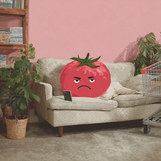 Tomato Lounging on Couch with Smartphone Sarcastic Art