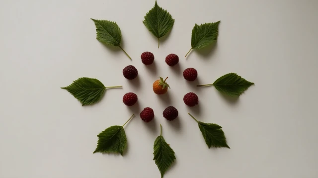 Raspberry Mandala Composition on White Table