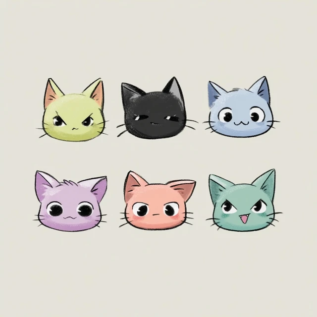 Chibi Cat Emojis Pastel Emotions Cartoon Art