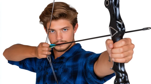 Archer with Compound Bow Focused and Ready to Shoot