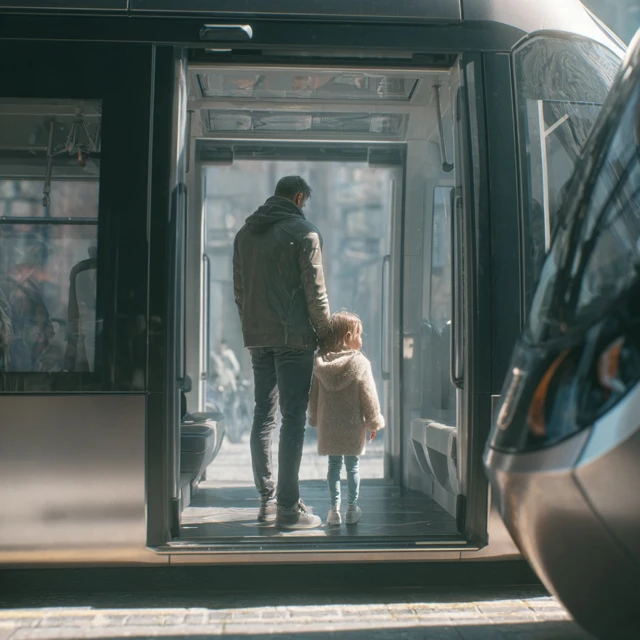 Father and Daughter on a Modern Tram 4K