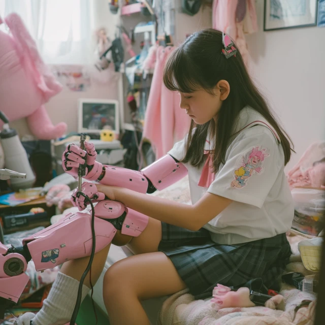 Tokyo Cyborg Girl Fixing Robotic Arm