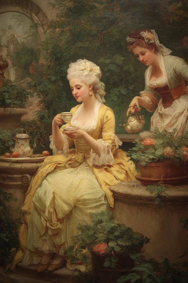 18th Century Queen Garden Tea Party Oil Painting