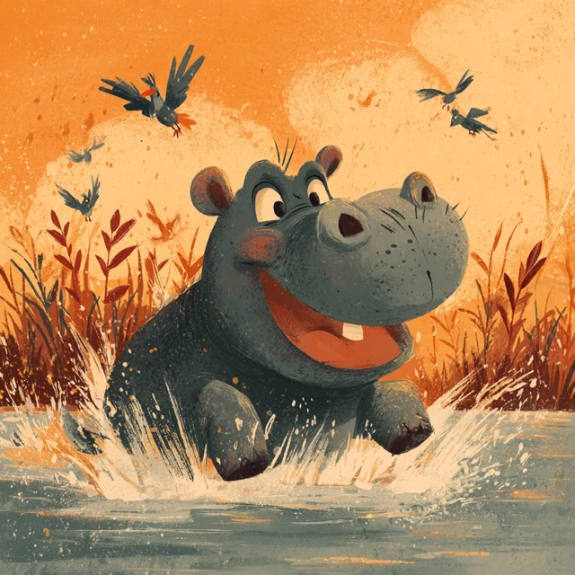 Hippopotamus Frolicking Illustration Childrens Book