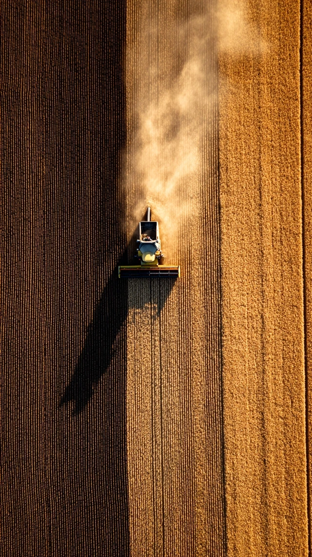 Wheat Field Harvest Aerial View Combine Harvester