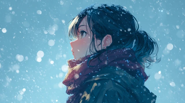 Anime Girl in Snow Illustration Beautiful Artwork