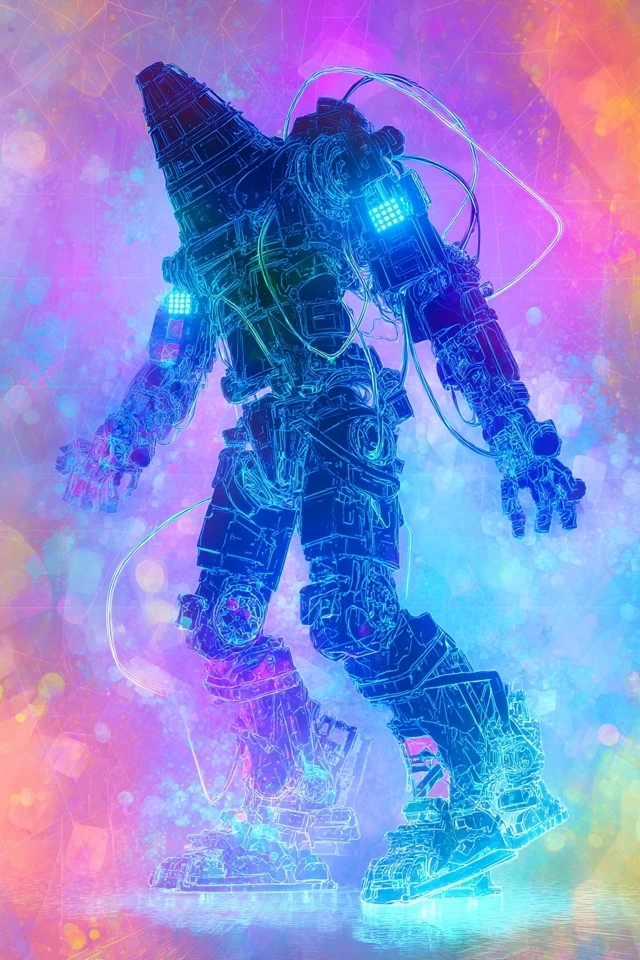 Futuristic Mecha Hologram: Cyberpunk Wireframe Design