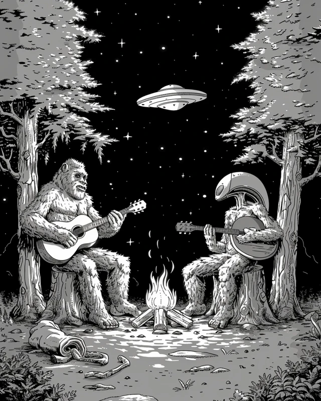 Bigfoot and Alien Campfire Concert