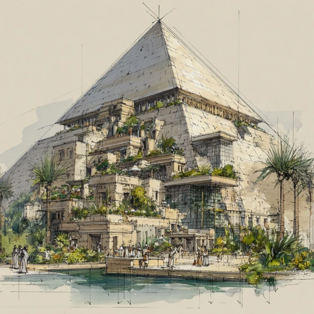 Egyptian Pyramid Oasis Architectural Visualization
