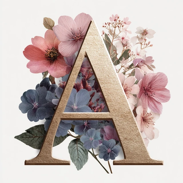 Floral Letter A Gold Watercolor Illustration