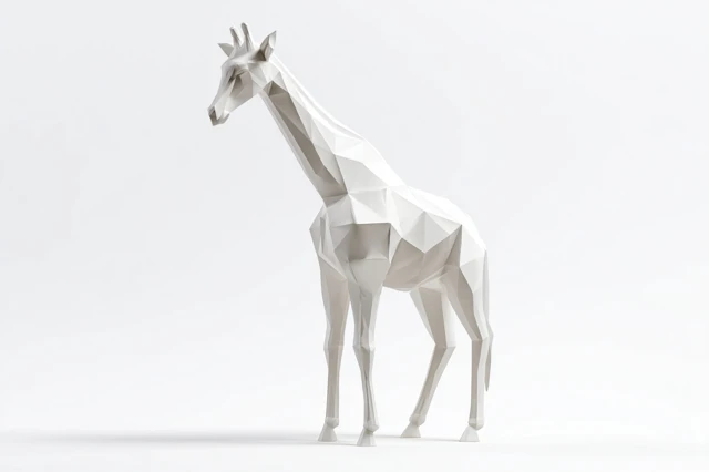 3D Giraffe Sculpture Low Poly Style White Background