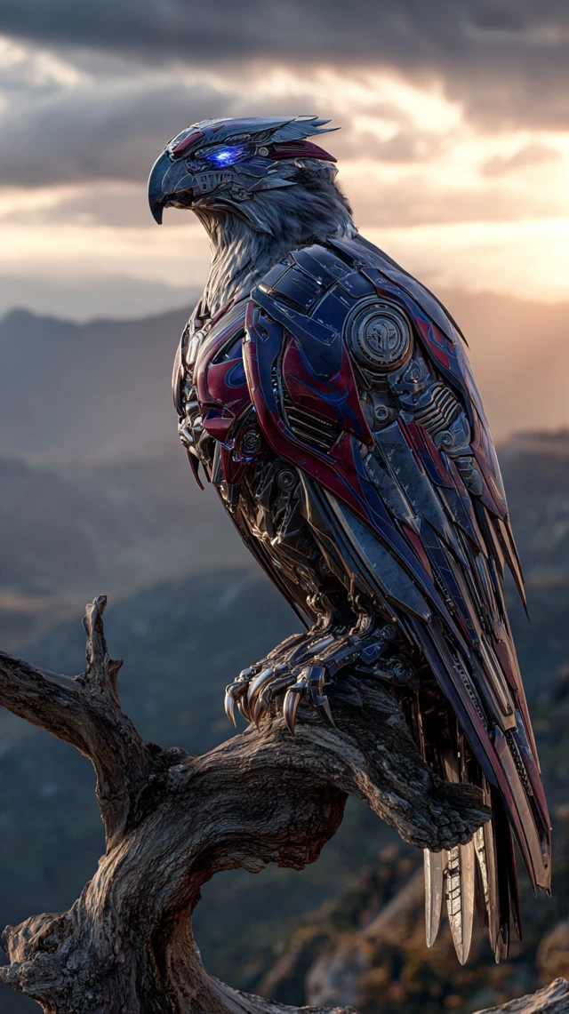 Cyber Eagle Autobot Perched on Mountain Cliff