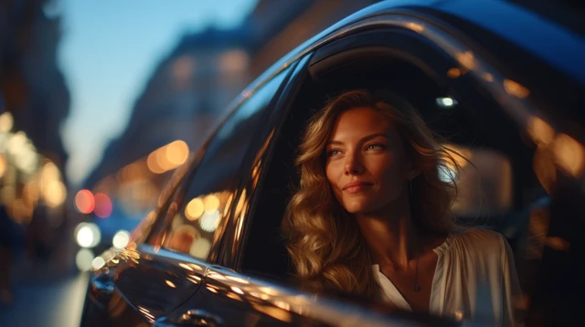Luxury Car at Night Woman in City Cinematic View