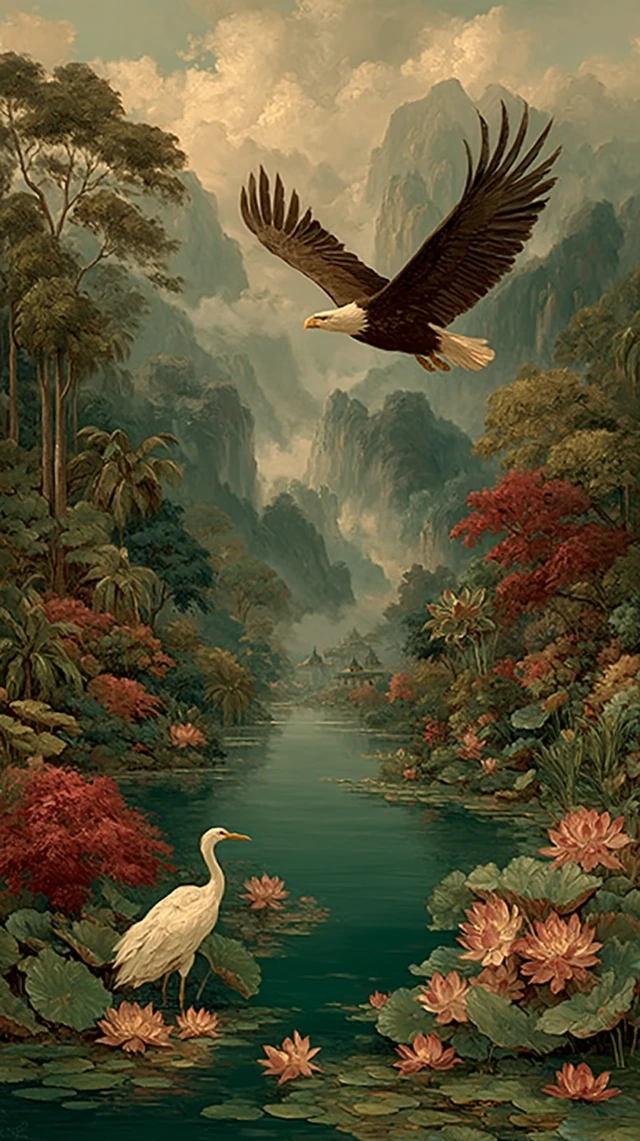Chinese Mountain Landscape Oil Painting
