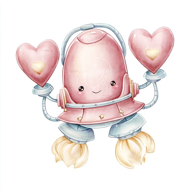 Adorable Rocketship with Glowing Hearts