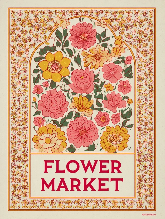 Flower Market Retro Poster Floral Design