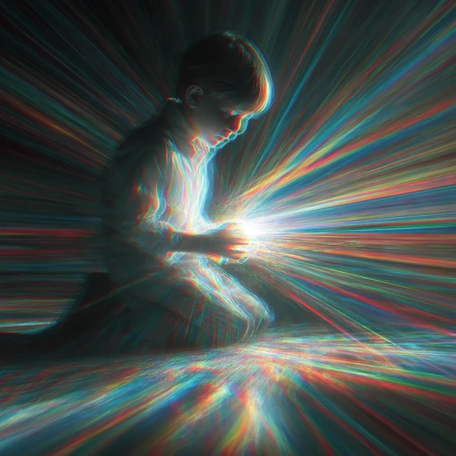 Boy with Glowing Orb Colorful Light Illustration