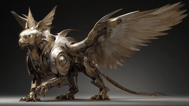 Majestic Mechanical Gryphon Landing Illustration
