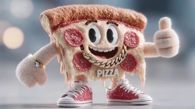 Cute Pizza Mascot 3D Render with Gold Chain