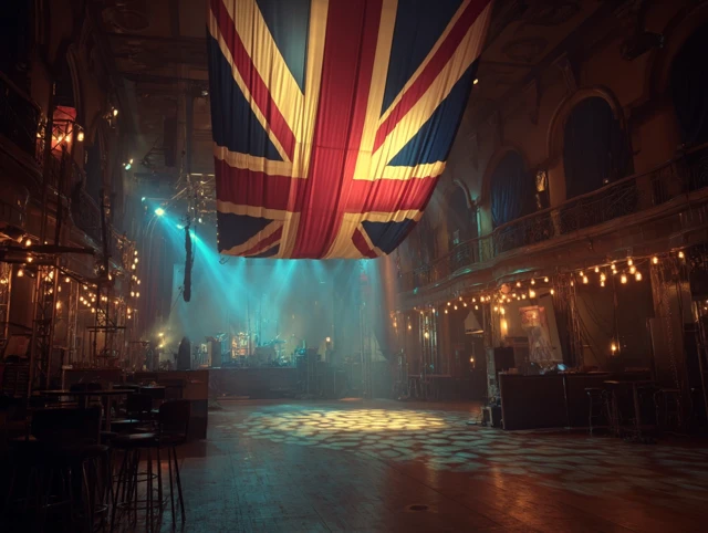 Theater Stage Design with Union Jack Flag