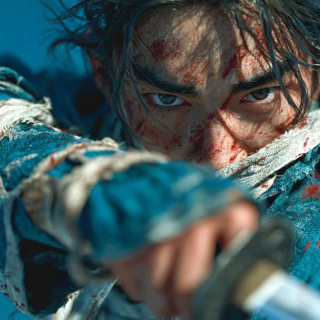 Handsome Warrior in Hanfu Close Up Detail