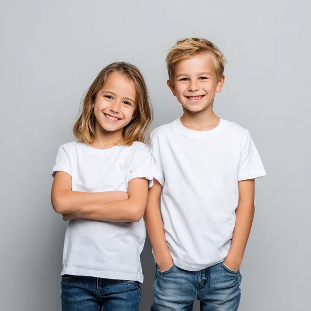 Kids Smiling in White TShirts Mockup
