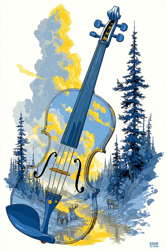 Guitar Forest Landscape Surreal Art