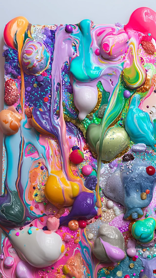 Abstract Art with Impasto Paint, Glitter and Gems
