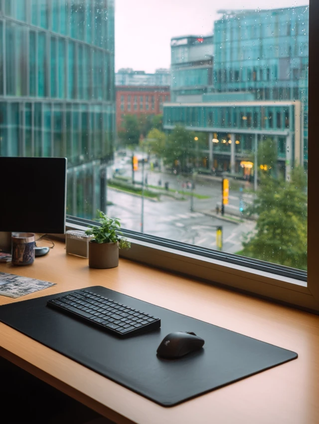 Mouse Pad Mockup - Computer Desk with City View