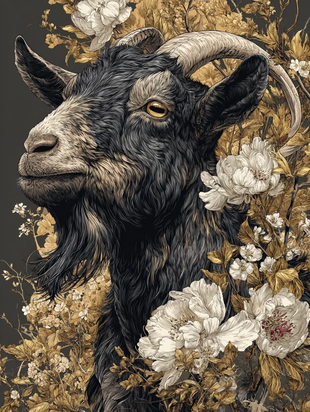 Chinese Traditional Goat Illustration Black and Gold