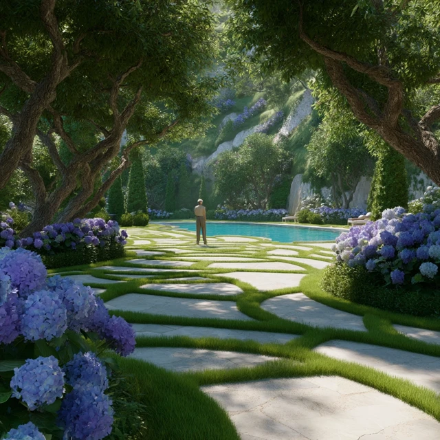 Romantic Garden Villa Scene Illustration