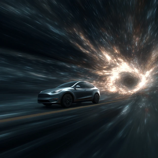 Tesla Model Y Races Through Black Hole Epic Scene