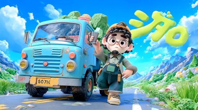 Happy Truck Driver in Cartoon Style