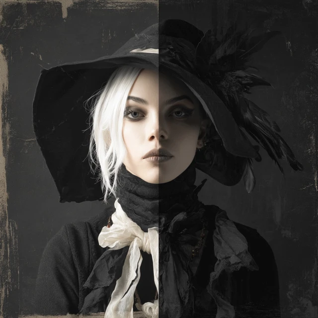 Gorepunk Witch Portrait in Black and White