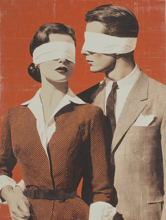 1950s Couple Blindfolded Minimalist Poster