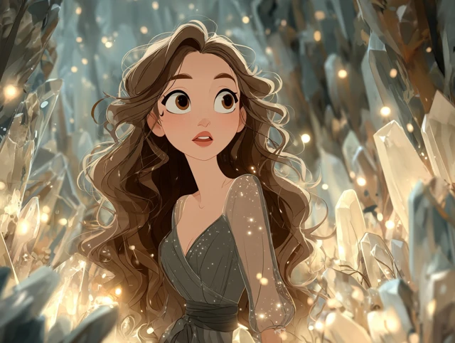 Mystical Cartoon Goddess in Crystal Cave