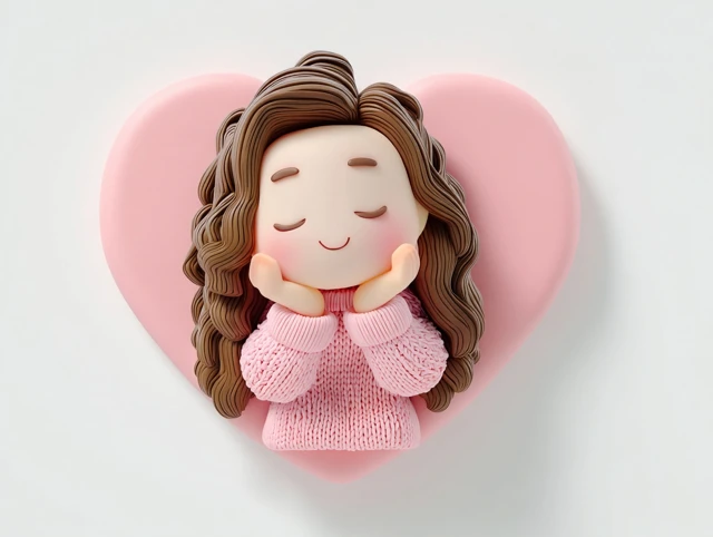Happy Woman in Heart Shape Smiling
