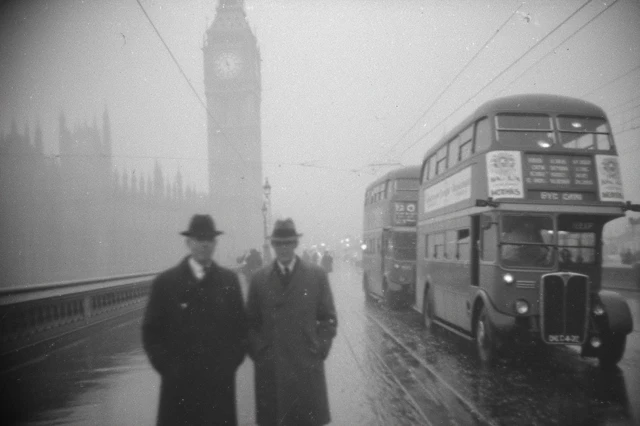 Foggy London Street Scene 1950s Vintage Photo